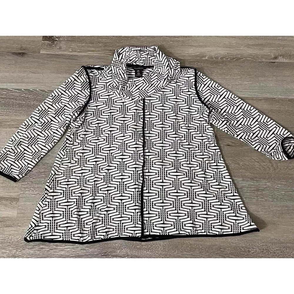 Multiples Womens Tunic Geometric Cowl Neck 3/4 Sleeve Cream Black Piping Blouse